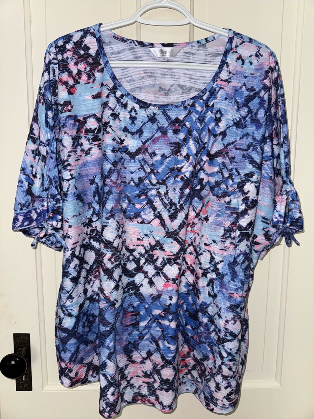 Jillian N Relaxed Scoop Neck Blue Multi Print Women's Top Size 3X